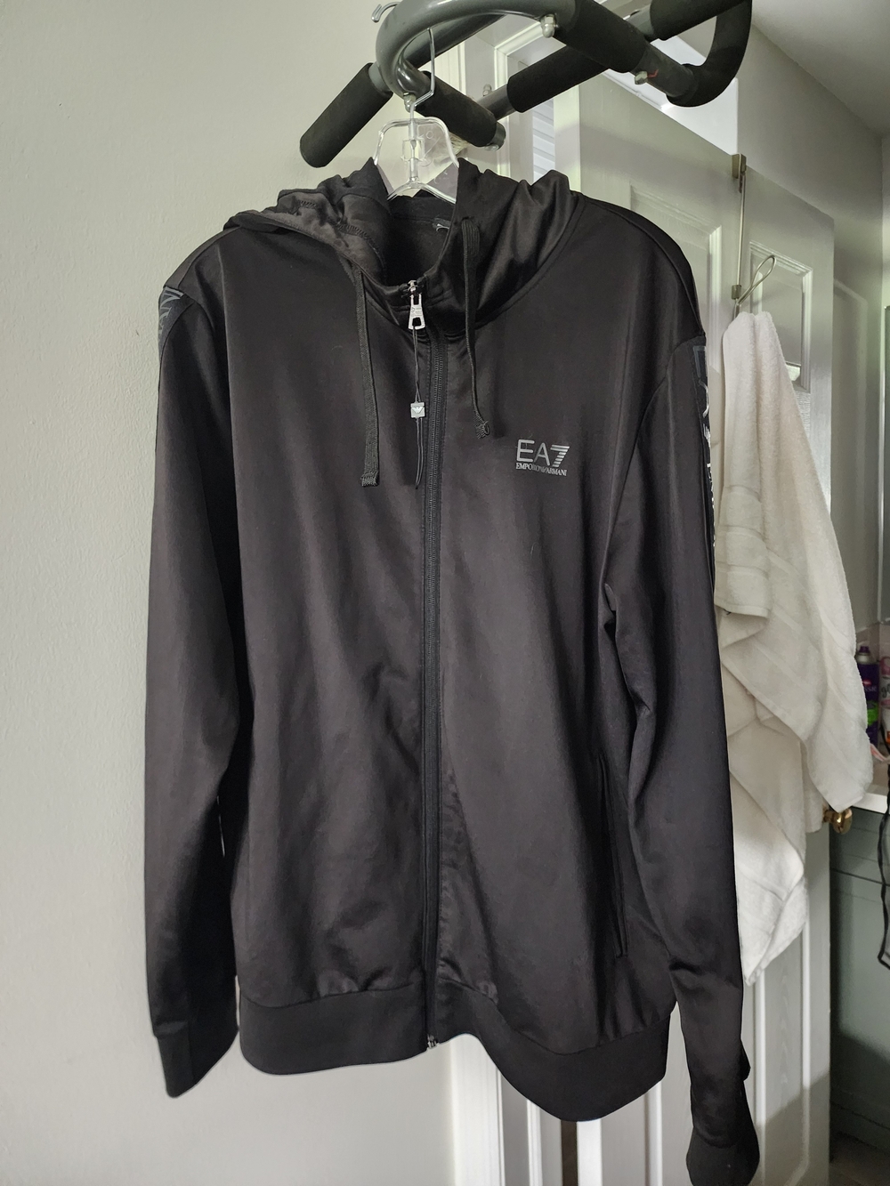 Emporio Armani EA7 Black Zip-Up Hoodie with Subtle Logo